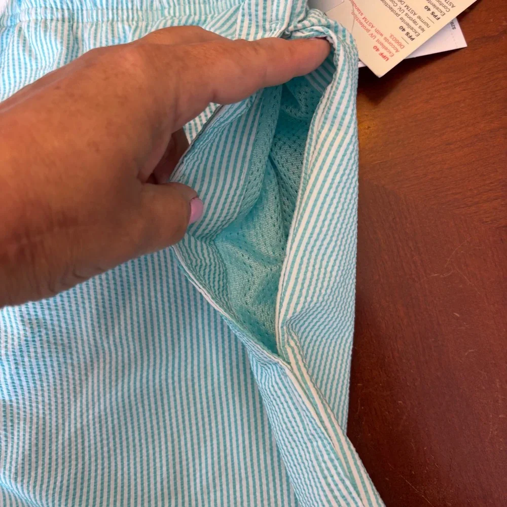 NEW | Old Navy | Mens L‎ | Blue&White Seersucker Striped Swim Trunks UPF 40